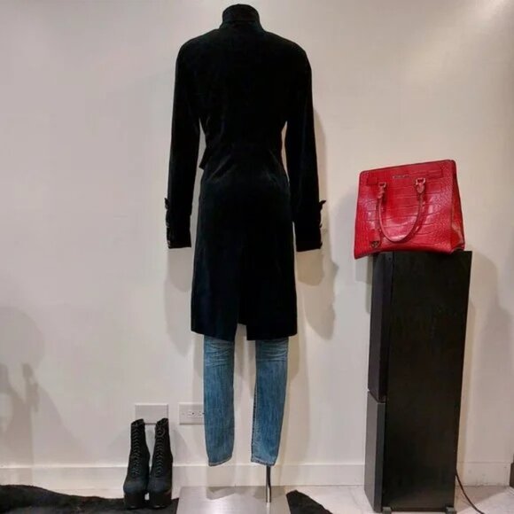 💥ULTRA CHIC💥Steampunk Victorian Military Longline Coat in Black Velvet - Picture 3 of 12